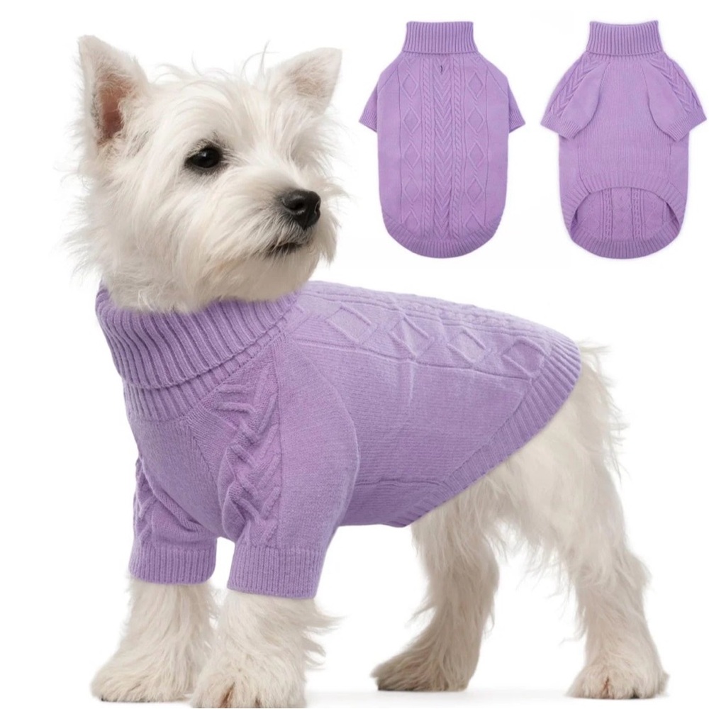 NIP Letsqk Knitted Dog Sweater,Med,Lavender,Soft,Turtleneck,
Classic Cable Knit